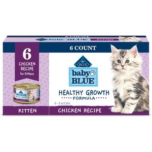 Blue Buffalo Baby Blue Natural Kitten Wet Cat Food, Healthy Growth Formula with DHA, Chicken Recipe Multi-Pack, 3-oz. Cans (6 Count) (EXP 01/29/29)