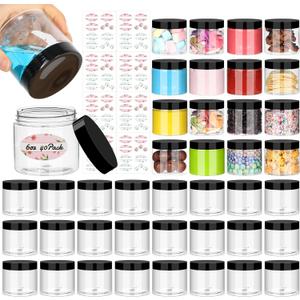 Empty 6 oz Small Containers with Lids & Labels - Refillable Plastic Jars with Lids - Sugars Scrub Jars/Slime Containers (6 fl oz)
