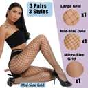 5 x akiido Fishnet Stockings for Women, Black Fishnets Tights Thigh High Stockings Pantyhose, Plus Size Fits All (Black03-3pairs-large&mid&mini Grid)