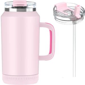 Hydraful 64 oz Tumbler with Handle and Straw - 100% Leak-Proof - Insulated Cup Reusable Stainless Steel Large Water Bottle Travel Mug for Gym, Hiking, and Camping - Gifts for Women Men Him Her