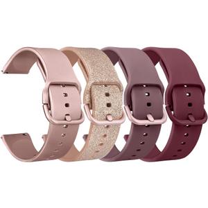 Meliya 4 Pack Watch Bands, 20mm  Quick Release Soft Silicone Replacement Watch Strap for Women Men (Wine Red+Rose Gold+Shine Rose Gold+Violet Smoke)