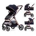 2 in 1 Baby Stroller, Newborn Infant Toddler Convertible Bassinet Pram Stroller for 0-36 Months Old Babies (Black)