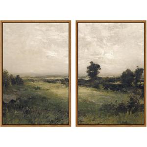 InSimSea 2 Pcs Framed Wall Art Vintage Decor, Rural Landscapes Painting Above Bed Wall Decor, Canvas Prints, Living Room,Bedroom,Office Retro Country Decorations, 16"x24", Set of 2 (Housatonic Valley)