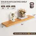 Floating Shelves Set of 2, Solid Elm Wood Wall Shelves 36 Inch - Invisible Bracket Mount for Living Room, Bedroom, Kitchen, Bathroom - Natural