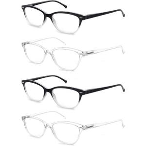 4 x Reading Glasses Womens Ladies Readers +2.00 Stylish Women's Magnifying Cheaters Glasses 4 Pack Lightweight Comfortable Fit (Black,Clear Frames)
