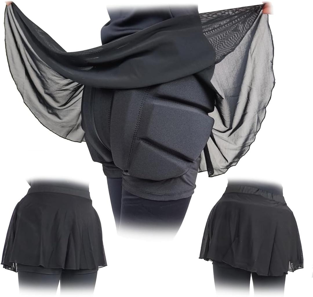 Padded Skating Shorts Protective Crash Pants Built-in Mash Skirt Covering Tailbone Hip Butt Pad (Large)