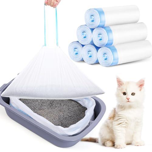 120 Pack Cat Litter Box Liners Large 25x16 inch Automatic Cat Litter Box Bags with Drawstring Compatible with Robot 3 & 4 Heavy Duty Waste Bags Replacement