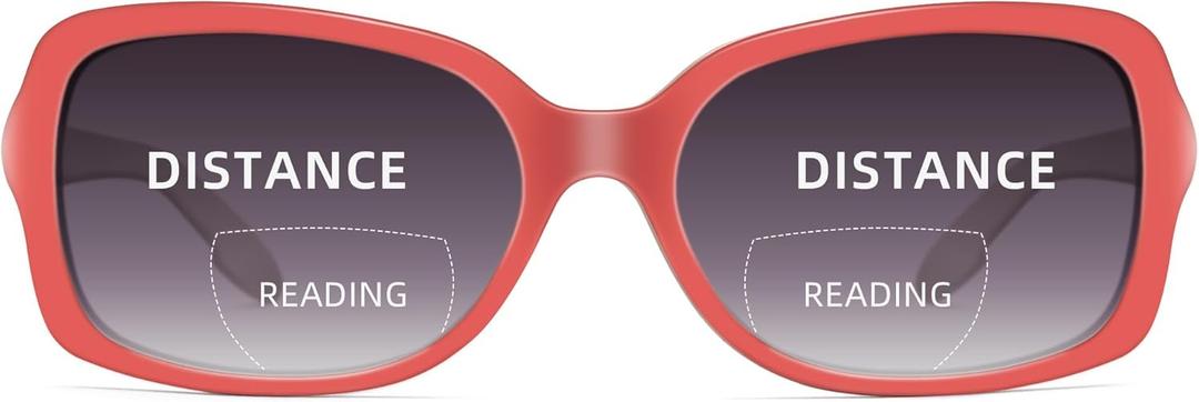 JM Classic Bifocal Reading Glasses Square Stylish Gradient Sunglasses Readers for Women +2.5 Red