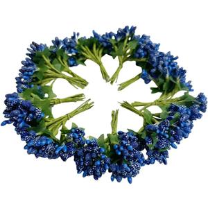 144pcs Artificial Mini Royal Blue Flower Stamen Pistil and Soft Stem,20mm Tiny Berry for DIY Wedding Make Bridal Hair Clips,Cake Top,Wrist Corsage Boutonniere,Candle Rings Wreath Bracelet Flower