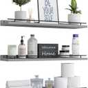 WOPITUES Floating Shelves 24 inch with Black Metal Guardrail, Shelves for Wall Decor Set of 3, Wall Shelves for Bedroom, Bathroom, Kitchen, Living Room, Plants, Picture Frames, Art- Grey