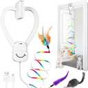 Interactive Cat Toys for Indoor Cats, Automatic Hanging Door Feather Toy Mouse & Ribbon Wand Teaser,USB-Rechargeable Self Play Chase Exercise Feather Toys for Bored Indoor Adult & Kitten Cats (White)
