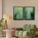 Abstract Dark Green Canvas Wall Art Modern Texture Painting with Wood Frame Wabi Sabi Zen Poster Minimalist Birds Picture Print Living Room Bedroom Office Ready To Hang 16x24 Inch