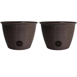The HC Companies Woven Garden Hose Pot - Durable Lightweight Decorative Hose Pot for Yard, 100-Foot Capacity Hose Storage, Chocolate (2 Pack)