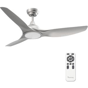 52 Inch Quiet DC Motor Ceiling Fan with Light Remote Control, Indoor 3 Blade Silver Modern Ceiling Fan for Bedroom Living Room Porch