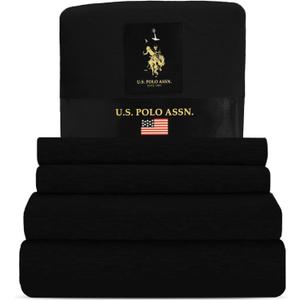 U.S. Polo Assn. Soft Jersey Knit Bed Sheet Set, Cotton-Rich, All-Season Comfort, Hotel Quality (Black)