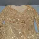 Women's Sexy Long Sleeve V Neck Sequin Long Formal Party Dress Evening Gown, L