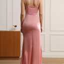 Velius Women's Satin Sleeveless Spaghetti Strap Elegant Backless Ruched Bodycon Slit Maxi Dress (Pink)