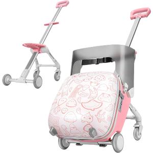 Kids Ride-on Luggage with Seat, 20 inch Carry On Suitcase, 2-in-1 Children's Luggage with Shockproof Silent Wheels and Guardrail for Airplane & Travels