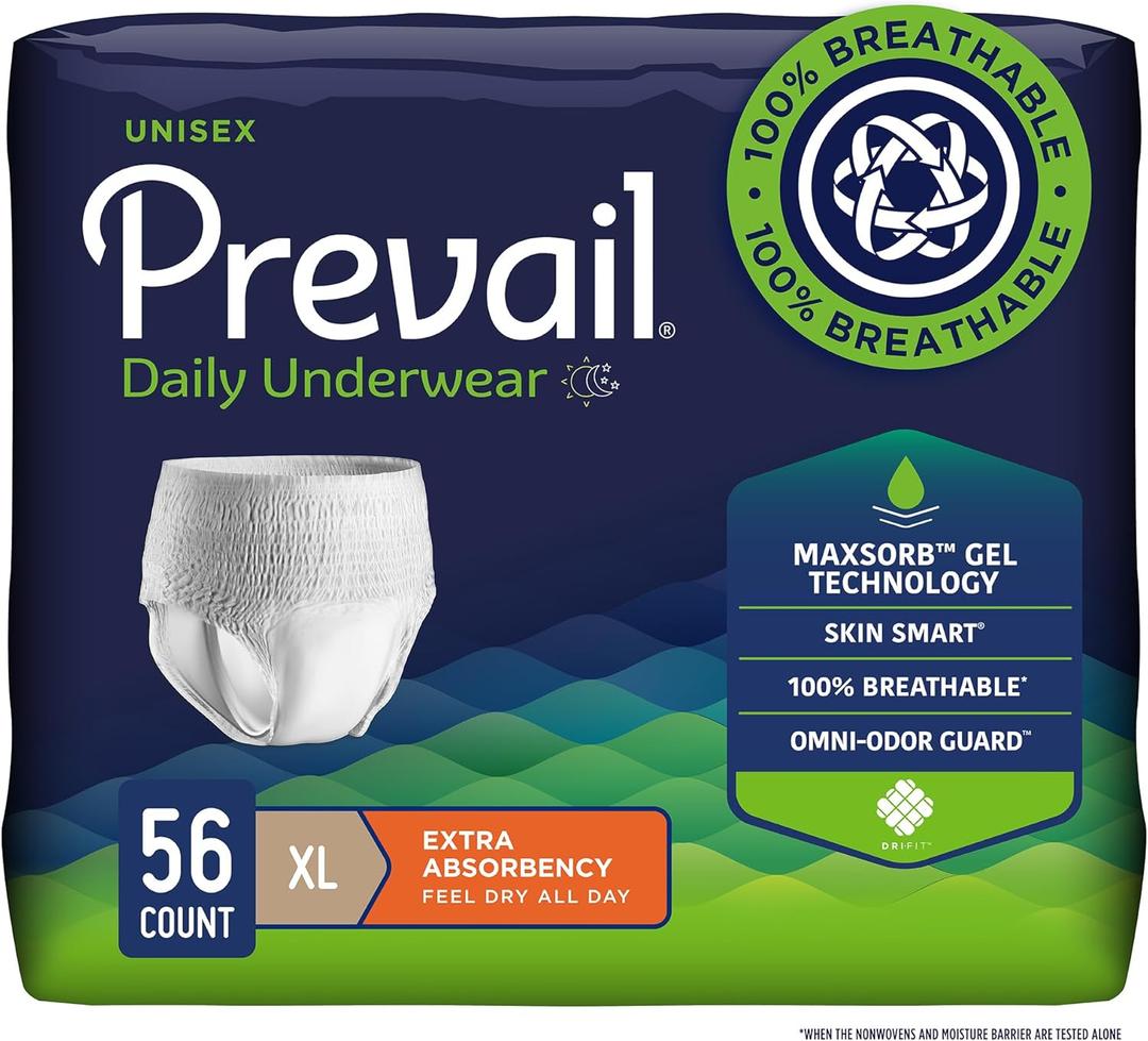 Prevail Daily Protective Underwear  Unisex Adult Incontinence Underwear  Disposable Adult Diaper for Men & Women  Maximum Absorbency  XLarge  56 Count (4 packs of 14)