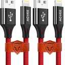 AGVEE 2 Pack 15ft Extra Long Charger for iPhone, Braided Lightning Cable, Heavy Duty Fast Charging Cord, End Tip Unbreakable for iPhone 11 Pro Max X XS XR, 10 8 7 6 6S, Case Friendly, Red