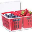 Oggi Berry Container for Fridge - Double Colander Basket - Ideal Berry Containers for Fridge, Includes Berry Colander Insert (8.75" x 6.75" x 3.75"), Red