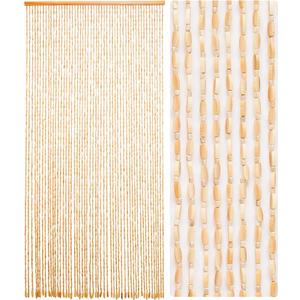 52 Strands 35.4" x 79" Bamboo and Wood Beaded Curtain for Doorway Handmade Natural Doorway Beads Bohemian Bamboo and Wooden Room Devider Hanging Boho Beaded Curtain,Beige