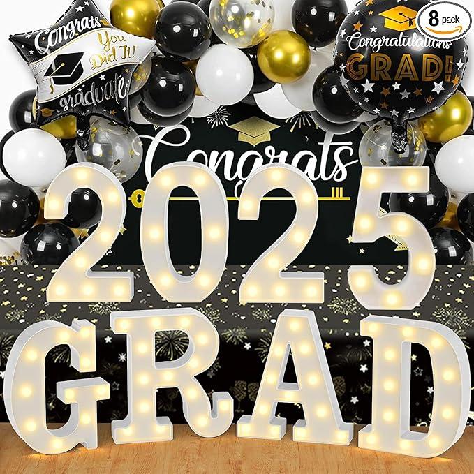 8 LED Marquee Letters for 2025 Graduation, Light Up Letters for Graduation Decorations, Class of 2025 Light Decor for High School, College, Graduation Party Supplies