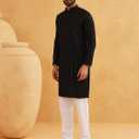 Sojanya (Since 1958 Men'S Ethnic Motifs Embroidered Sequinned Cotton Long Kurta (Black, S)