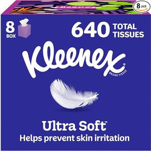 Kleenex Ultra Soft Facial Tissues, 8 Cube Boxes, 80 Tissues per Box