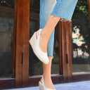 Lvemas Womens Espadrilles Wedge Sandals Closed Toe Slingback Wedges Pumps Platform Heeled Sandal, White, Size 9.5