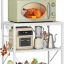 Huuger 4-Tier Bakers Rack with Reversible Power Outlet, 23.6 Inch Microwave Stand, Kitchen Coffee Bar, with Top Shelf, 6 S Hooks, White
