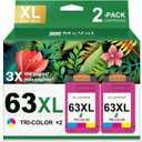 63XL Ink Cartridge Replacement for HP Ink 63 XL HP63 High Yield Ink Compatible for HP Deskjet 1112 3637 3630 2130 Officejet 4650 3830 5200 5255 5258 Envy 4520 4510 2-Pack Color