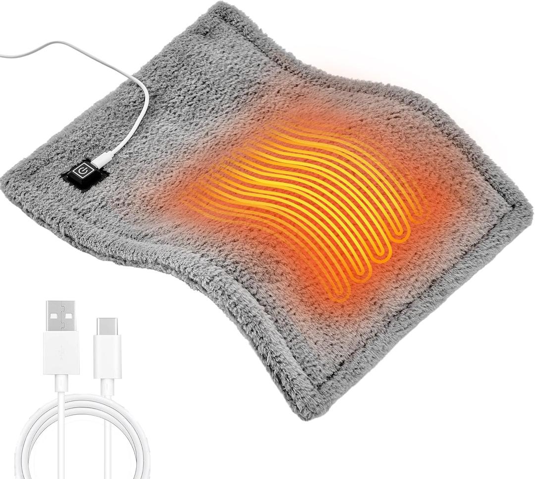 USB Heating Pad, 5V 3A Fast Heating with 3 Heat Settings & Auto Off, Travel Heating Pad for Neck, Shoulder, Back,Knee & Period Cramps. 12"x16" Fleece Heated Pad with USB-A to USB-C Cable, Grey