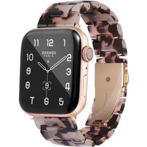 HOPO Compatible With Apple Watch Band 38mm 40mm 41mm 42mm 44mm 45mm 46mm 49mm,Resin Watch Strap Bracelet Wristband Fashion Lightweight Replacement For iWatch Bands Series 11 Ultra 10 9 8 7 6 5 4 3 2 1 SE for Women Men (Black Agate)