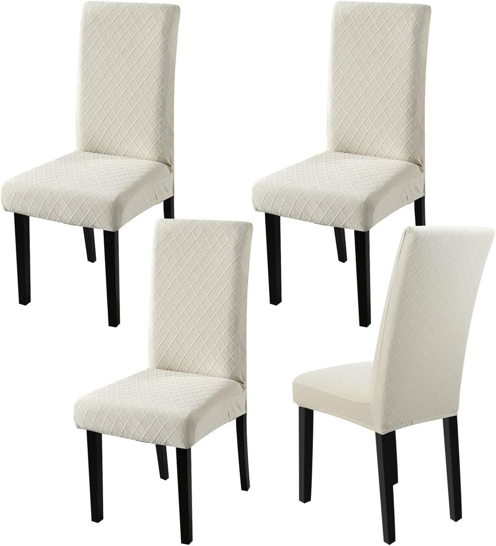 YISUN Dining Chair Covers, Stretch Jacquard Chair Seat Cover Removable Washable Parson Chair Cover Kitchen Chair Protector Slipcovers (Beige, 4)