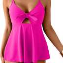 Eomenie Two Piece Tankini Swimsuits for Women Tummy Control Cutout Bathing Suit Tie Knot Flowy Swim Dress with Bottom (Pink, XL)