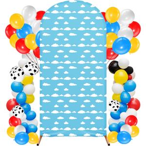 Carton Story Arch Backdrop Cover Wedding Blue Sky and White Clouds Arch Spandex Backdrop Stand Cover 4 ft for Wedding Birthday Banquet Boys Girls Shower Ceremony Decoration