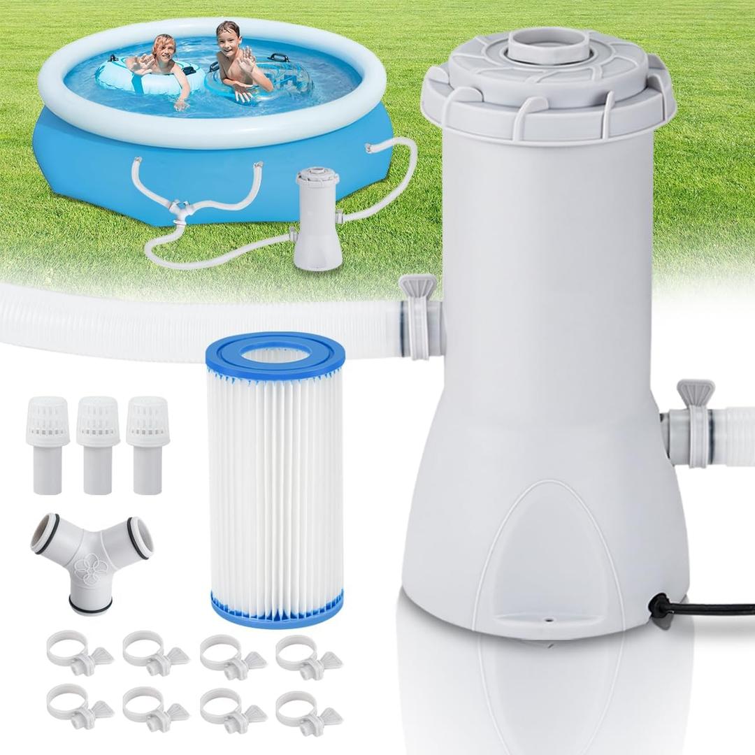 1000 Gallon Above Ground Pools Filter Pump, Water Circulation and Piscina Cartridge Filtration System - Improve Water Cleanliness and Clarity