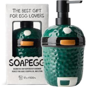 SoapEGG, the L/XL Green Egg Ornament, BGE Charcoal Grill Accessories - Lovely Ceramic Bottel with Rust Proof Pump, Works for Kitchen, Bathroom, and Outdoor Barbecue, Novelty Gift for Egghead
