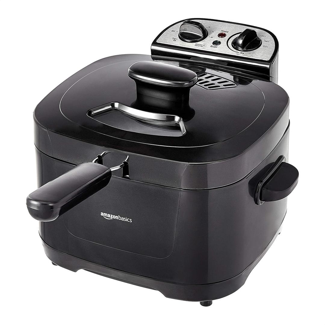Amazon Basics 2.1-Qt (2.0L) Electric Deep Fryer with 8-Cup Oil Capacity, Adjustable Temperature Control, Timer, Easy Draining Removable Basket, Viewing Window, 1500W, Black