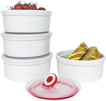 Ramekins 16 oz Oven Safe, Creme Brulee Ramekins with Lids, White Ceramic Souffle Dishes Ramekin, Mini Baking Bowls with Cover Set of 2, Ramekin Assorted Sizes - Dishwasher and Oven Safe
