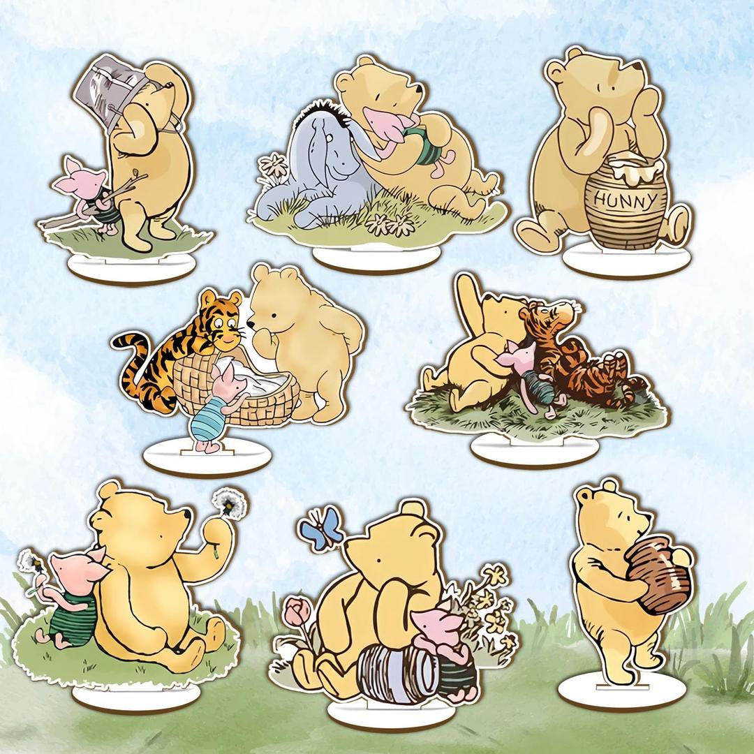 16 Pcs Classic Winnie Wood Table Centerpieces, Cute Animals Decor Cutout Shapes Creatures Table Topper, Winnie Centerpieces for Baby Shower, Baby Shower Birthday Party Decor Supplies