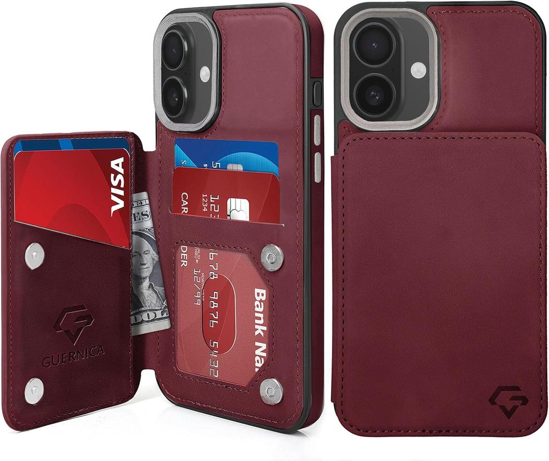 GUERNICA for iPhone 16 Wallet Case with RFID Blocking Card Holder for Women Men, Kickstand Shockproof Phone Case for iPhone 16(6.1"),Wine Red