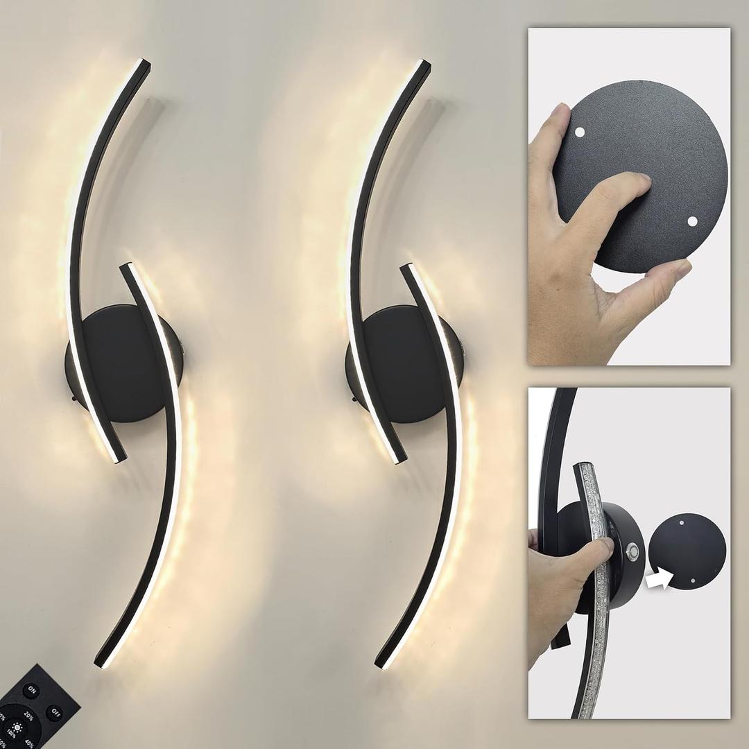 Peel and Stick Rechargeable Wall Sconces with Crystal Light Effect Set of 2, 23.5 Inch