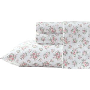Laura Ashley - Sheets, Cotton Percale Bedding with Matching Pillowcases, Crisp & Breathable, Deep Pocket, Fully Elasticized (Leanna Rose Pink, Queen)