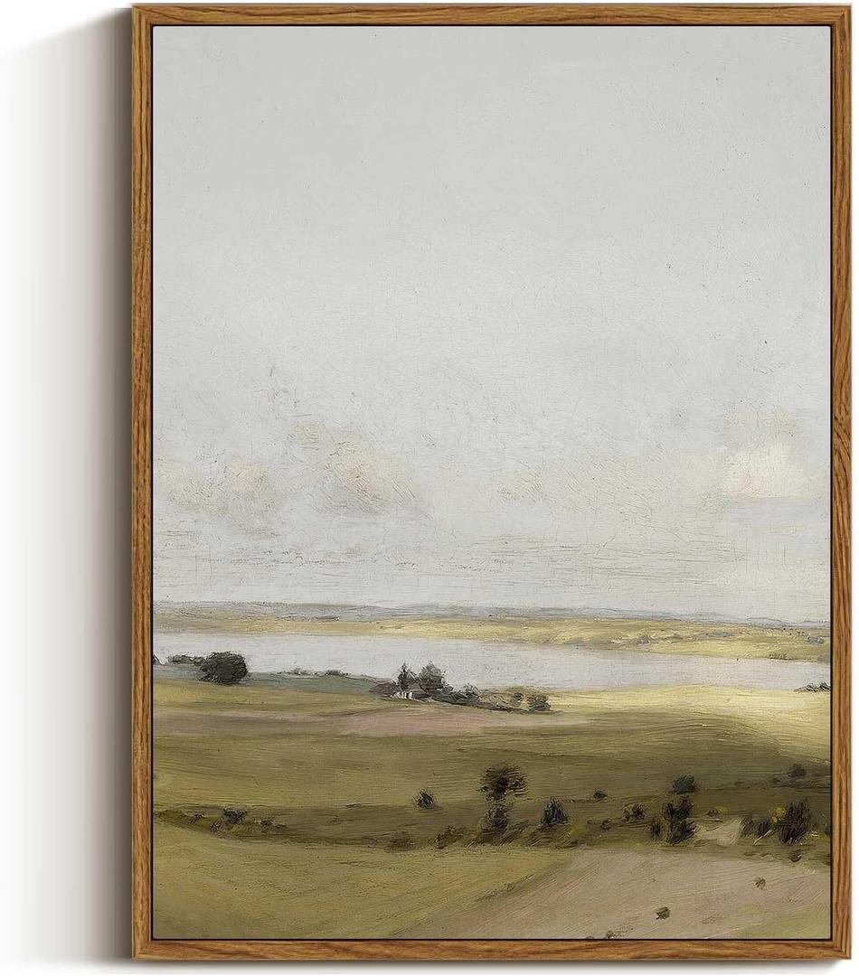 VIYYIEA Nature Framed Wall Art, View of Hilly Vintage Art Decor Room Aesthetic, 12x16 Inch Canvas Print Artwork, Farmhouse Landscape Painting Wall Decor for Bedroom Bathroom Office