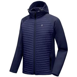 Little Donkey Andy Men's Insulated Hiking Jacket, Hooded Thermal Running Hybrid Jacket, Dark Blue Size XXL