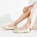 BABUDOG Women's Black Flats Shoes,White Dress Shoes for Women,Crimping Faux Suede Ballet Flats Comfortable