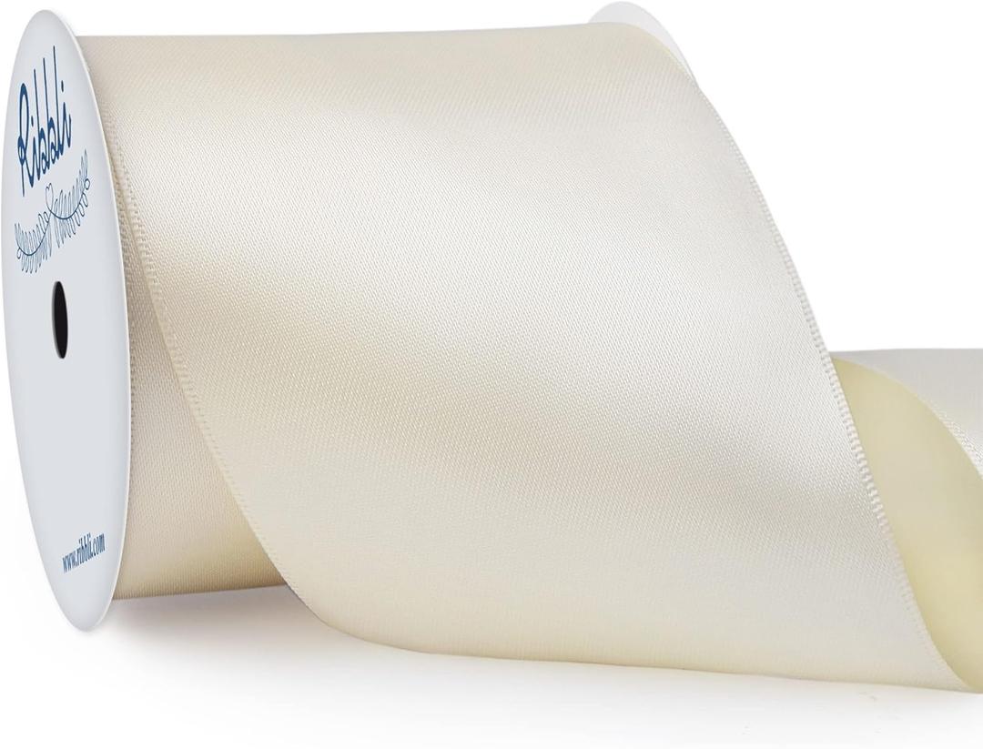 Ribbli Ivory Double Faced Satin Ribbon, 3 x Continuous 10 Yards,Use for Bows Bouquet,Gift Wrapping,Floral Arrangement,Wedding Decoration
