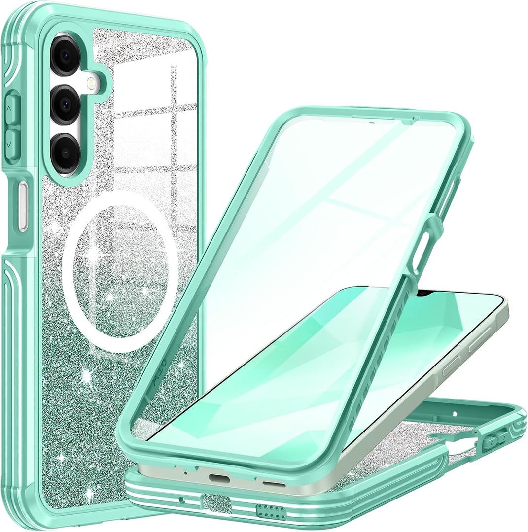 Hekodonk for Samsung Galaxy A16 Case Glitter,Compatible with MagSafe[Built-in Tempered Glass Screen Protector & Camera Lens Protection] Full Body Shockproof Protective Bling Phone Case,Green